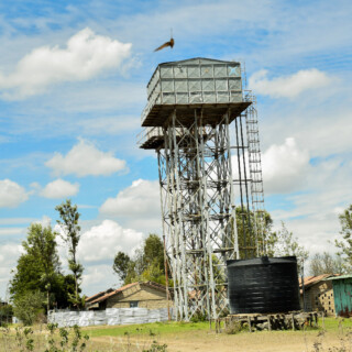 overhead water tank from where water is distributed to the houses